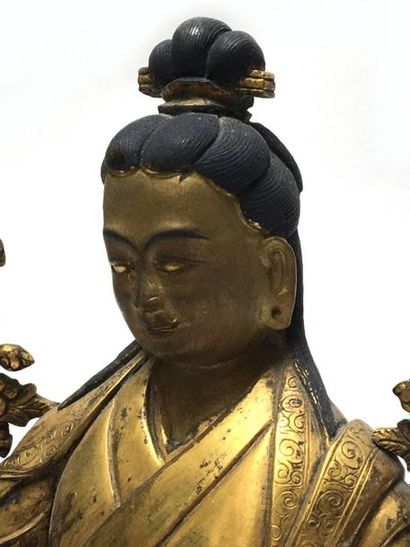 Lama sitting in bronze, Tibet-Nepal 19th...
