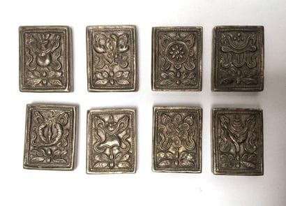 Eight metal belt elements. Mongolia, 19th...
