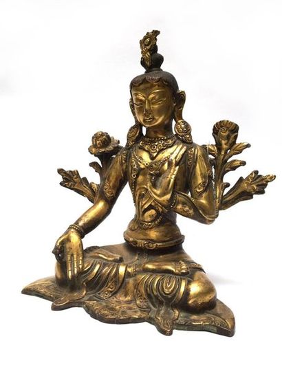 Tara sitting in gilt bronze. Nepal, 20th...