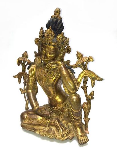 Bodhisattva in gilt bronze. Tibet, early...