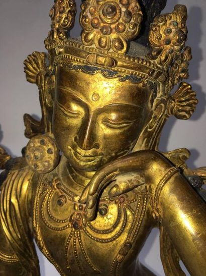 Bodhisattva in gilt bronze. Tibet, early...