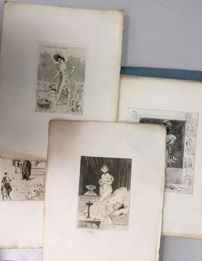 ENSEMBLE de gravures en noir, principalement...