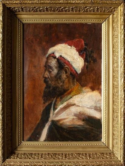 Portrait d'homme barbu au chapeau rouge

Huile...