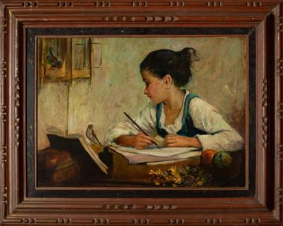 Jeune fille, la leçon et l'oiseau

Huile...