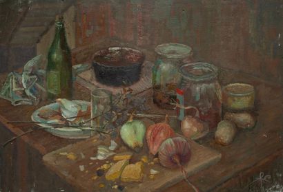 Ecole roumaine

Nature morte aux bocaux et...