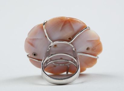IMPORTANTE BAGUE en or gris 14k (585/°°)...