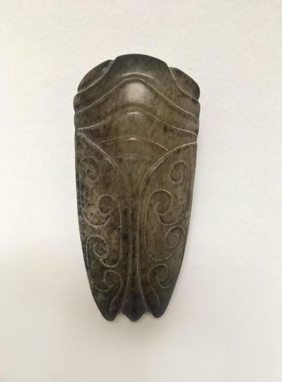 Small cicada in green/black and beige jade....