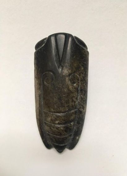 Small cicada in green/black and beige jade....