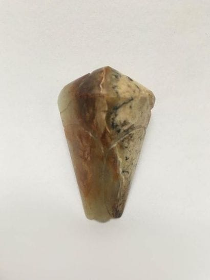 Oxidized green jade cicada. Formerly worn...