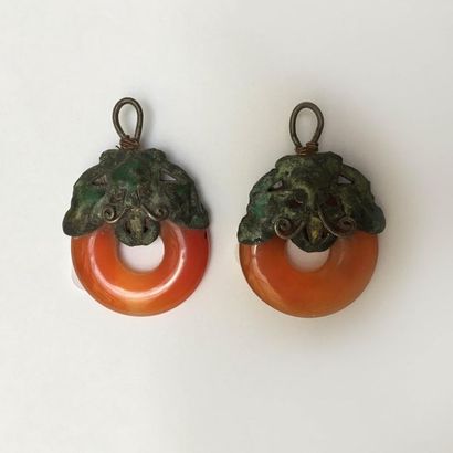 Pair of earrings composed of orange agate...