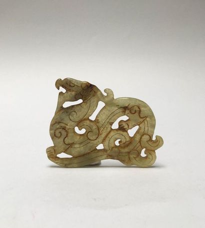 Winding amber jade dragon biting its tail....