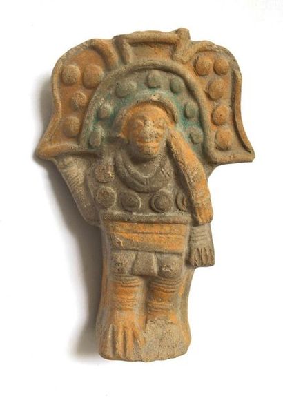 Terracotta whistle statuette with polychrome...