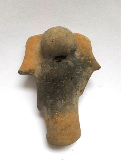 Terracotta whistle statuette with polychrome...