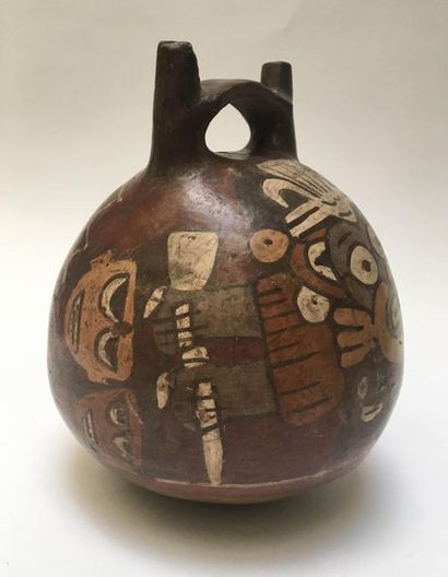 Ball vase with two spouts joined by a handle,...