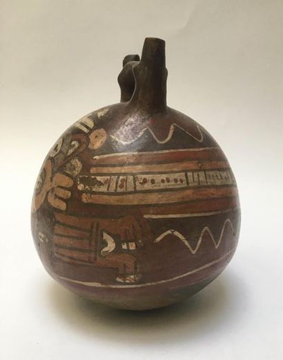 Ball vase with two spouts joined by a handle,...