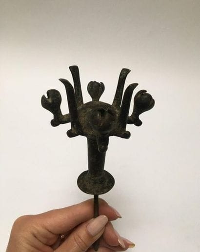 Quadripod kohl vase decorated with bells...