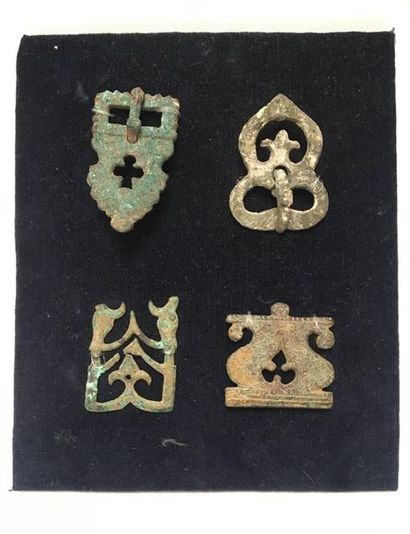 Set of four bronze belt buckle plates with...