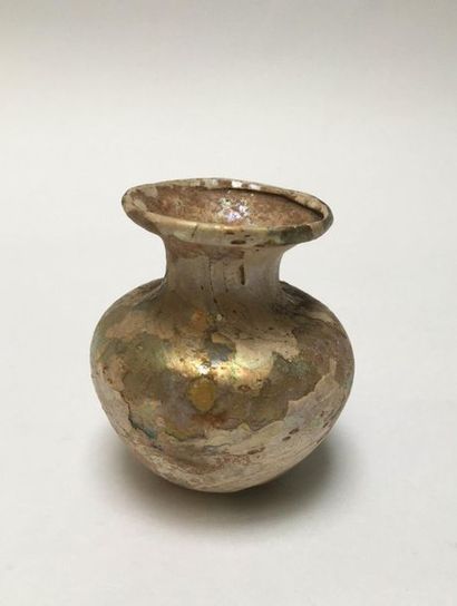 Ball vase with flared neck strongly iridescent...