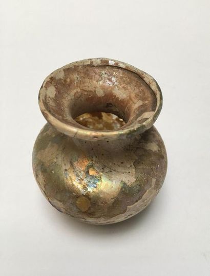 Ball vase with flared neck strongly iridescent...