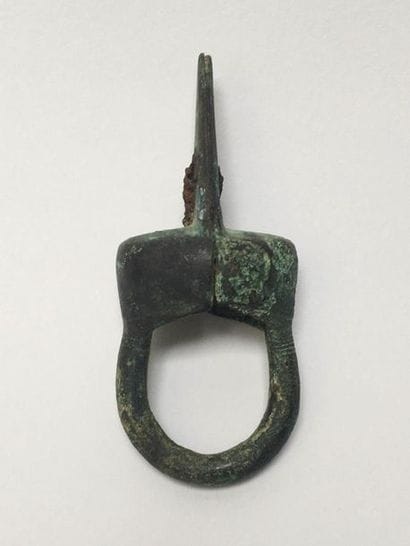 Bronze ring with a patina of excavation.

Buckle...