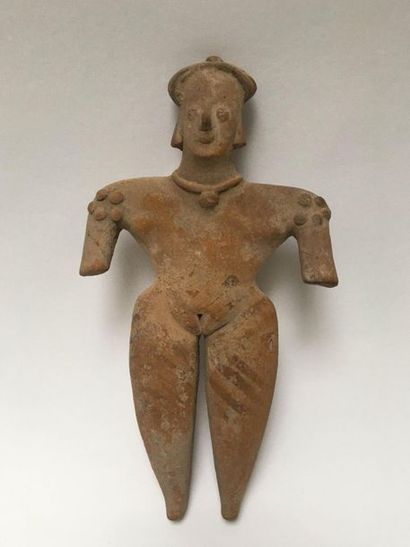 Flat orange terracotta figurine representing...