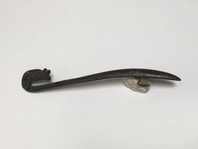 Classic bronze fibula with green patina....