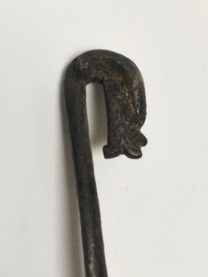 Classic bronze fibula with green patina....