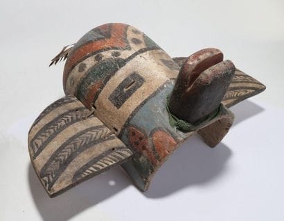 Anthropozoomorphic decorative mask with two...