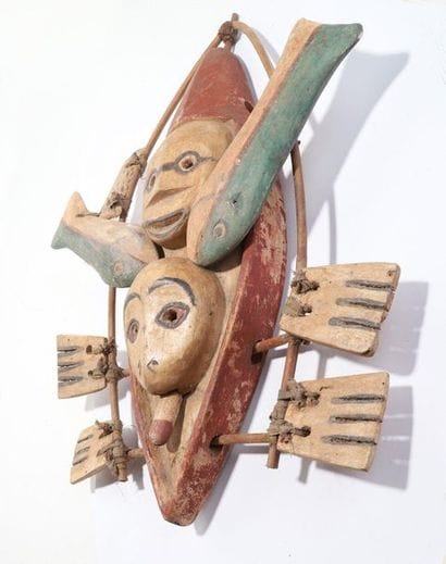 Anthropomorphic decorative mask with two...
