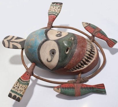 Anthropomorphic decorative mask with an oval...