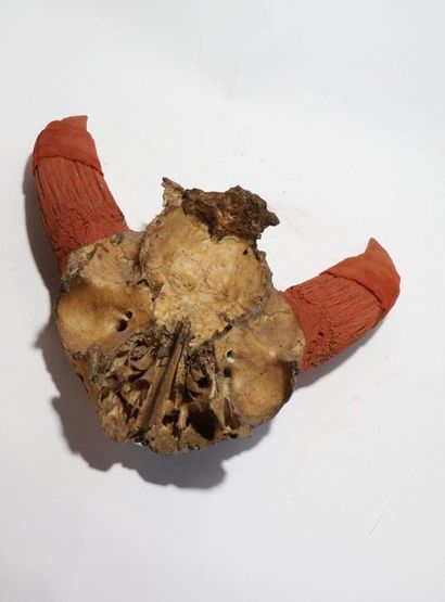 Decorative crest with horns formed by a skull...