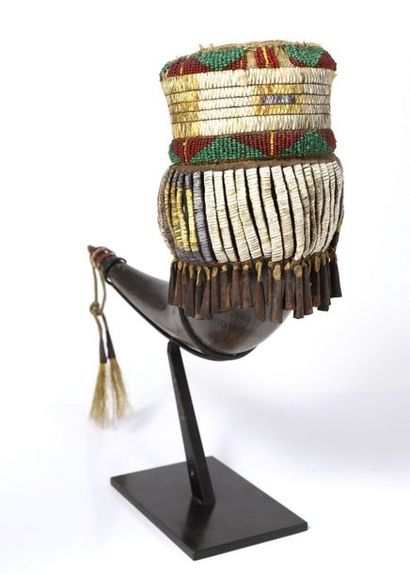 Drinking horn made of herbivore horn, leather,...