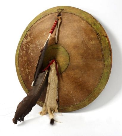 Circular shield made of wood, leather, pigments,...
