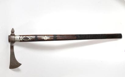 Tomahawk, the wooden handle incised and inlaid...