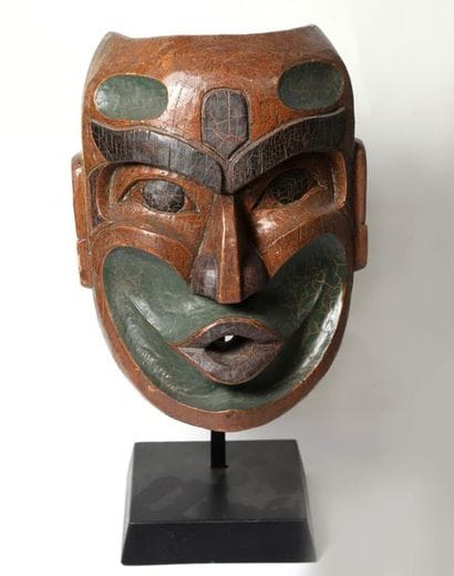 Anthropomorphic mask made of polychrome wood,...