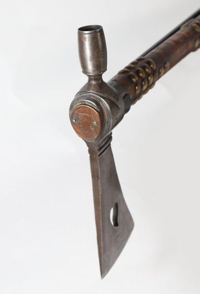 Pipe Tomahawk, the wooden handle with incised...