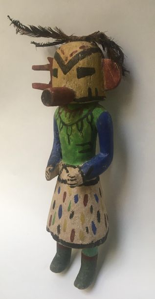 Kachina doll made of polychrome carved cottonwood,...