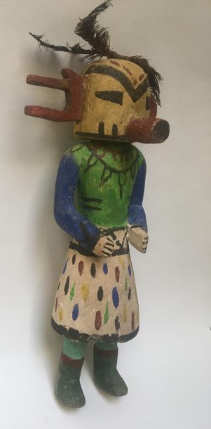 Kachina doll made of polychrome carved cottonwood,...