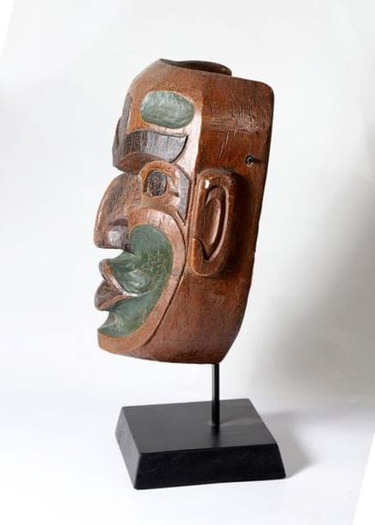 Anthropomorphic mask made of polychrome wood,...