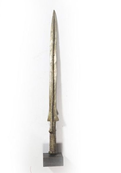 Ceremonial spearhead, ornate brass with spiral...