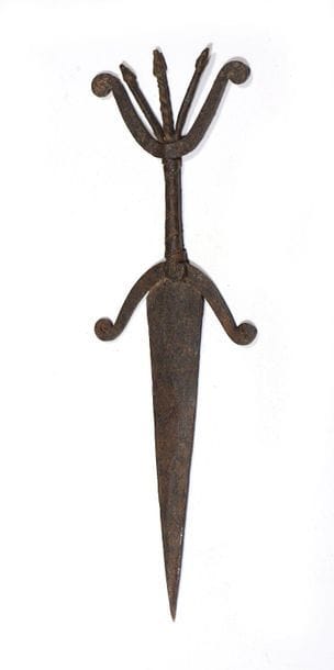 Wrought-iron money knife, the hilt and pommel...