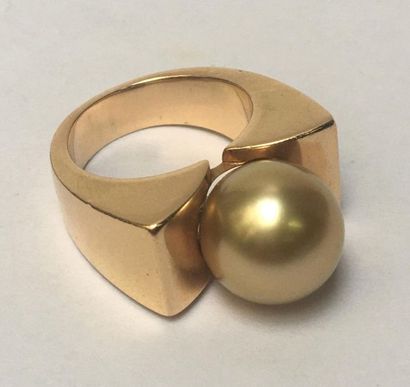 BAGUE en or jaune 18k (750/°°) chevalière,...