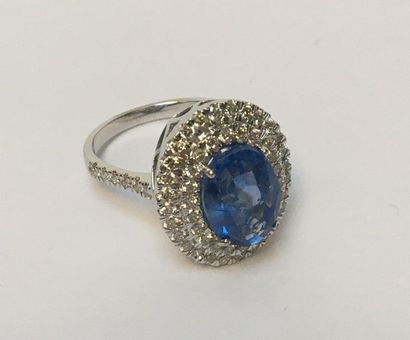 BAGUE en or gris 18k (750/°°) centrée d'un...