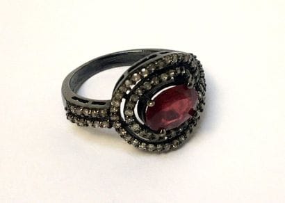 BAGUE tourbillon en argent patiné 925/°°...