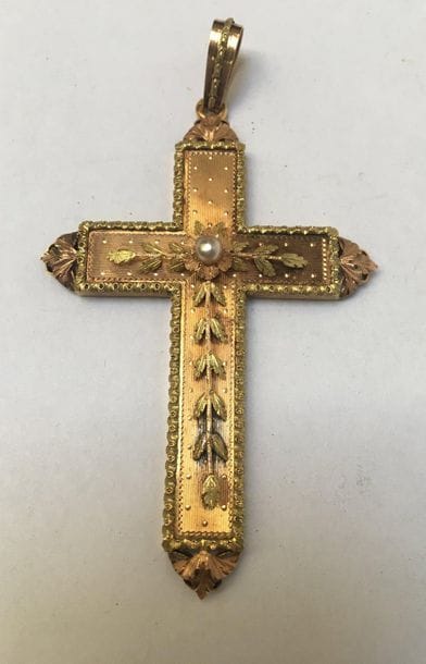 CROIX en or jaune et rose 18k (750/°°) à...
