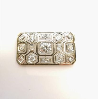 IMPOSANTE BROCHE rectangulaire en or blanc...