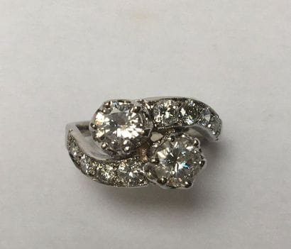 BAGUE TOI ET MOI en or gris 18k (750/°°)...