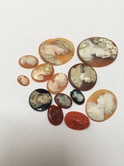 LOT de camées divers (agate, coquillage,...