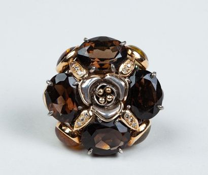 PIETRA DURA - IMPORTANTE BAGUE FLEUR en argent...