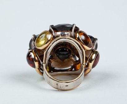 PIETRA DURA - IMPORTANTE BAGUE FLEUR en argent...
